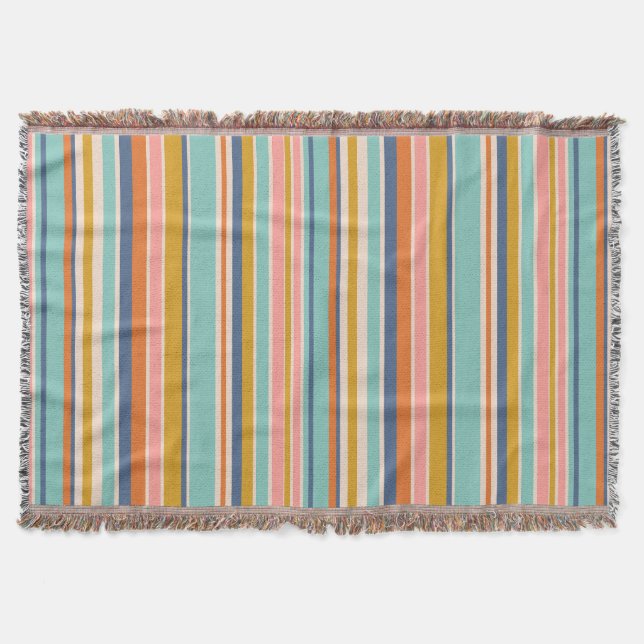 Retro vertical orange blue and yellow pink stripes throw blanket (Front)