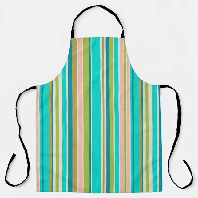 Retro vertical pink turquoise and peach stripes apron (Front)