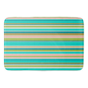 Retro vertical pink turquoise and peach stripes bath mat