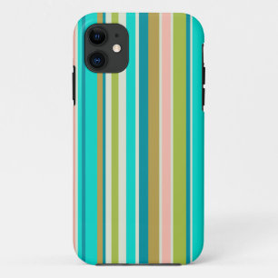 Retro vertical pink turquoise and peach stripes iPhone 11 case
