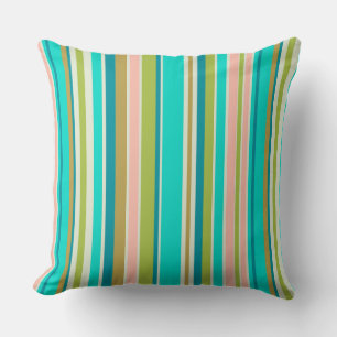 Retro vertical pink turquoise and peach stripes cushion