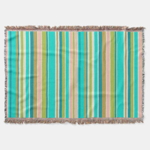 Retro vertical pink turquoise and peach stripes throw blanket