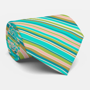 Retro vertical pink turquoise and peach stripes tie