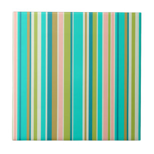 Retro vertical pink turquoise and peach stripes tile