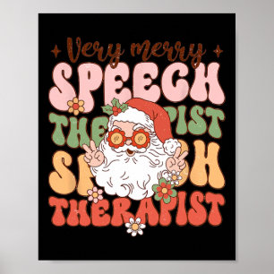 Retro Very Merry Speech Therapist Christmas Slp Bo Poster