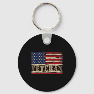Retro Veteran Bold Text Usa Flag Fathers Day Key Ring