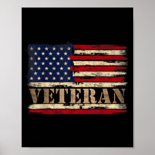 Retro Veteran Bold Text Usa Flag Fathers Day Poster