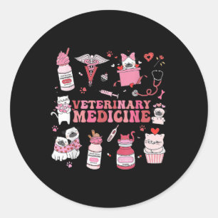 Retro Veterinary Medicine Valentine Vet Tech Cat D Classic Round Sticker