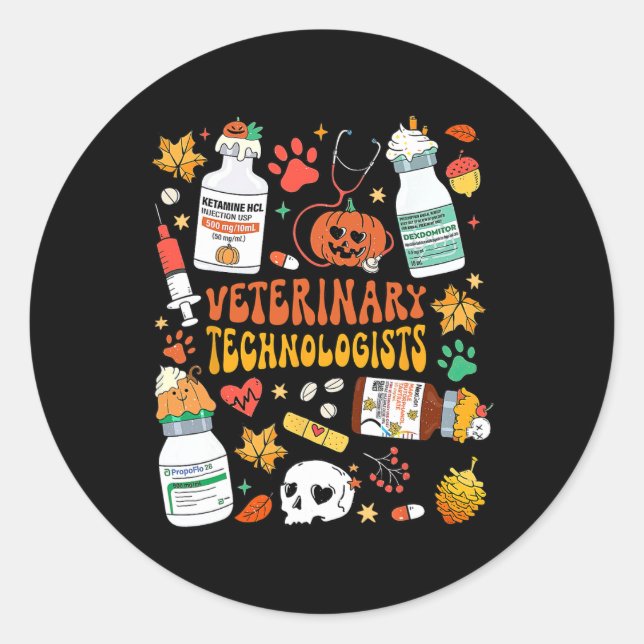 Retro Veterinary Technologists Spooky Halloween An Classic Round Sticker (Front)