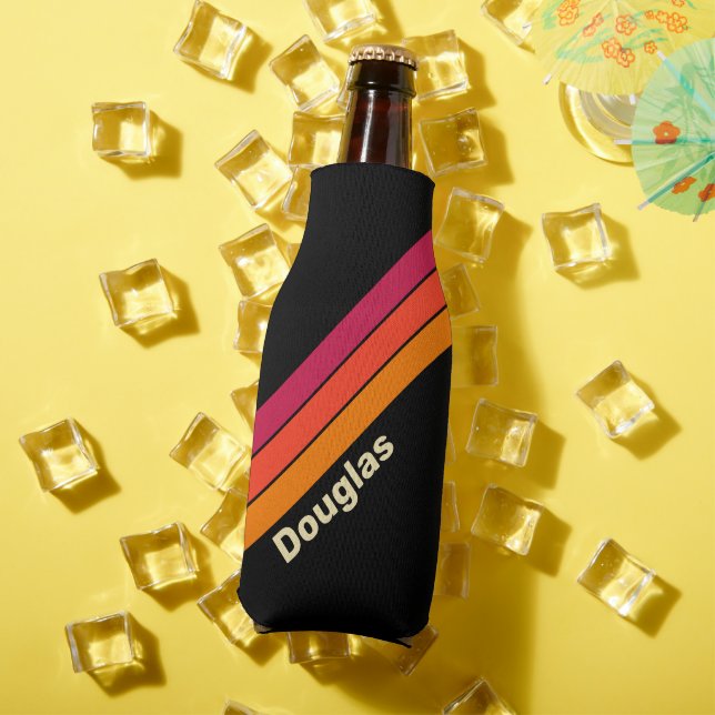 Retro VHS Stripes with Name Bottle Cooler (In Situ Summer)