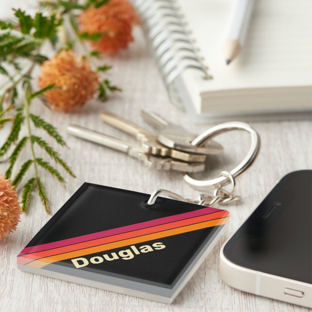 Retro VHS Stripes with Name Key Ring (Front Right)