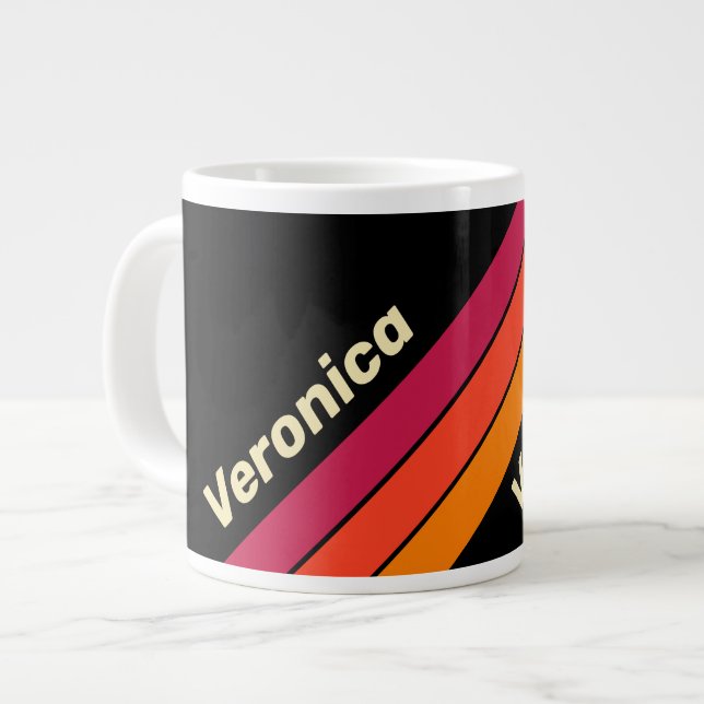Retro VHS Stripes with Name Large Coffee Mug (Front Left)
