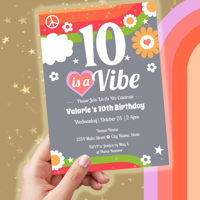 Retro  Vibe 10th Birthday  Invitation (Creator Uploaded)