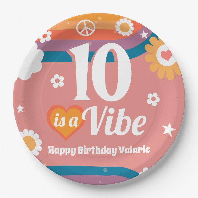Retro  Vibe 10th Birthday  Paper Plate (Front)