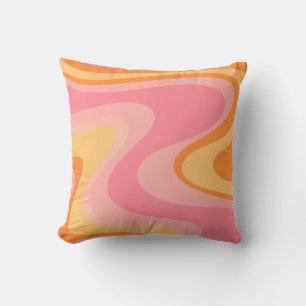 Retro Vibe Abstract Swirl 60s 70s Pink and Orange Cushion