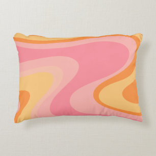 Retro Vibe Abstract Swirl 60s 70s Pink and Orange Decorative Cushion