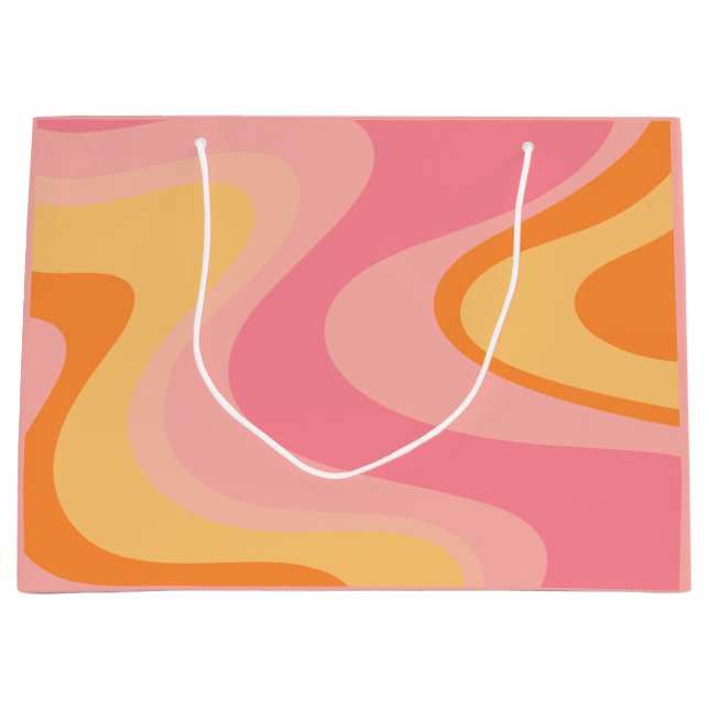 Retro Vibe Abstract Swirl 60s 70s Pink and Orange Large Gift Bag (Front)
