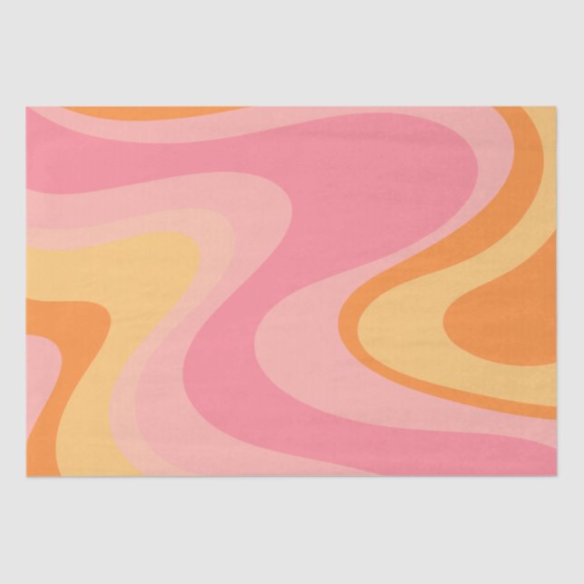 Retro Vibe Abstract Swirl 60s 70s Pink and Orange Tissue Paper (Front)