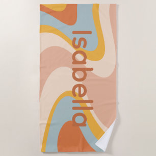 Retro Vibe Abstract Swirl 60s Groovy Personalised Beach Towel