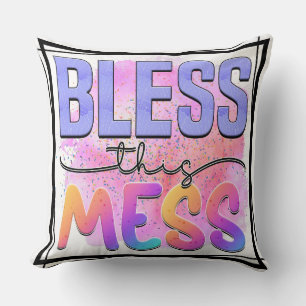 Retro Vibe Bless This Mess Cushion