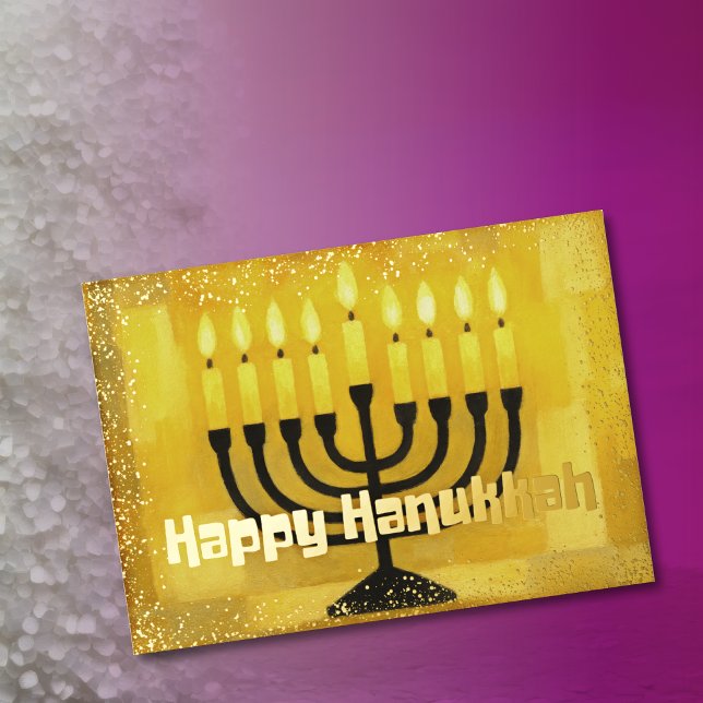 Retro Vibe Hanukkah Menorah Glitter Edge Foil Holiday Card (Creator Uploaded)