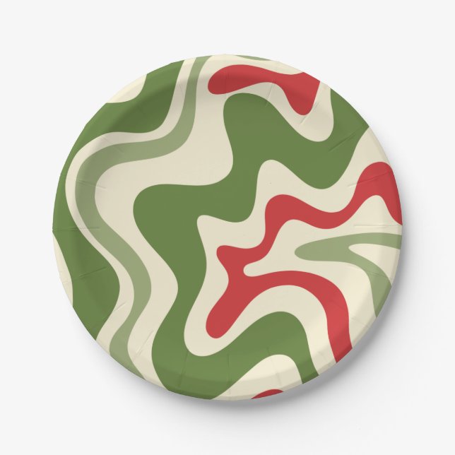 Retro Vibe Liquid Swirl Abstract Christmas Pattern Paper Plate (Front)
