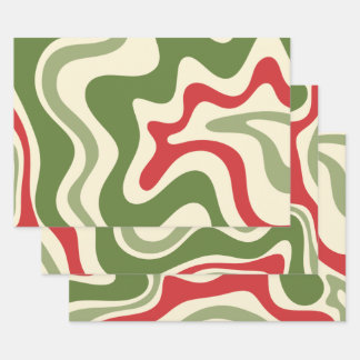 Retro Vibe Liquid Swirl Abstract Christmas Pattern Wrapping Paper Sheet