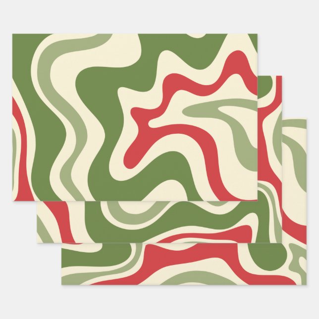 Retro Vibe Liquid Swirl Abstract Christmas Pattern Wrapping Paper Sheet (Set)