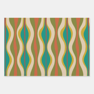 Retro Vibe Patterns in Midcentury Modern Colours Wrapping Paper Sheet