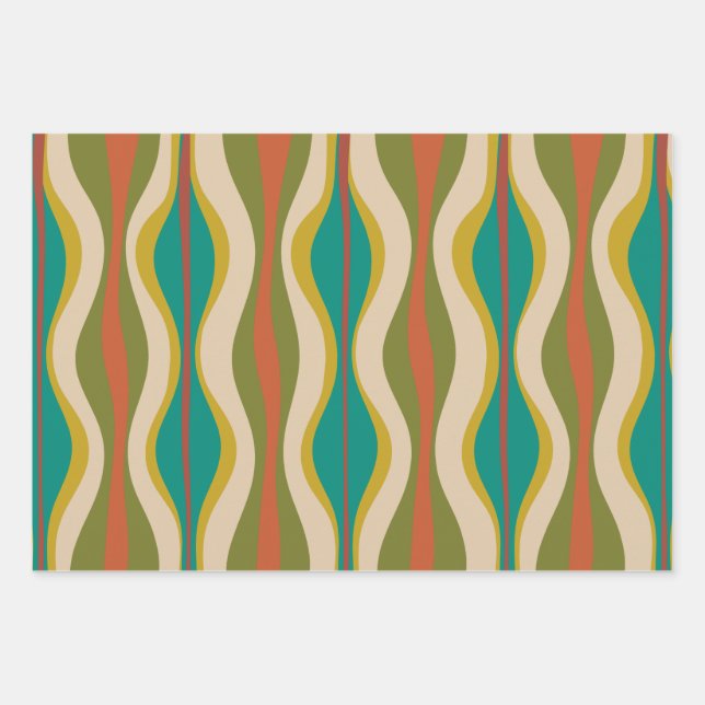 Retro Vibe Patterns in Midcentury Modern Colours Wrapping Paper Sheet (Front)