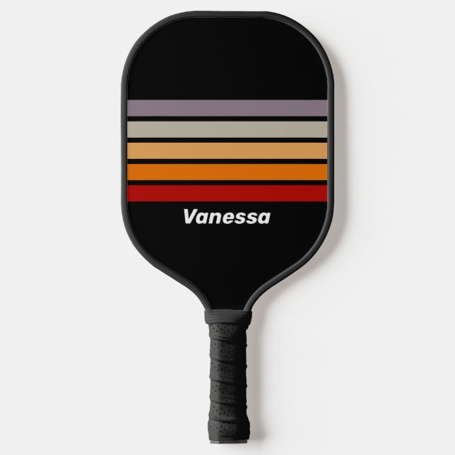 Retro Vibe Rainbow Across Striping with Name Pickleball Paddle (Front)