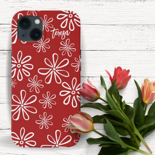 Retro Vibe Red and White Floral Custom iPhone 13 Case