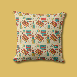 Retro Vibes - 1980s Cassette Tapes Pattern Cushion