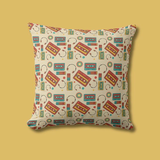 Retro Vibes - 1980s Cassette Tapes Pattern Cushion (Creator Uploaded)