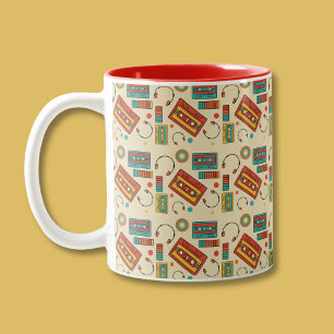 Retro Vibes - 1980s Cassette Tapes Pattern Two-Tone Coffee Mug
