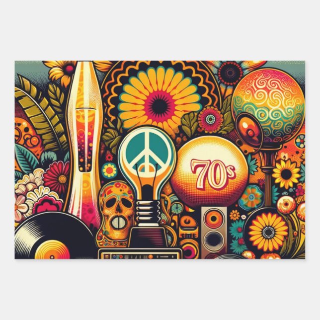 Retro Vibes 70s Groove Wrapping Paper Sheet (Front)