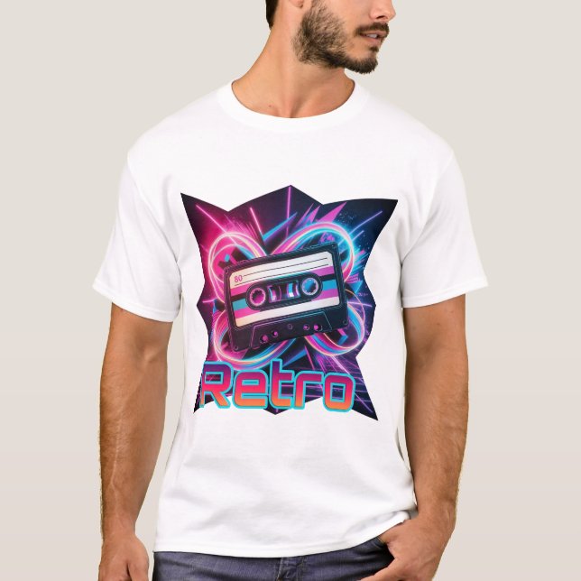 Retro Vibes – 80s & 90s Neon Cassette Tape T-Shirt (Front)