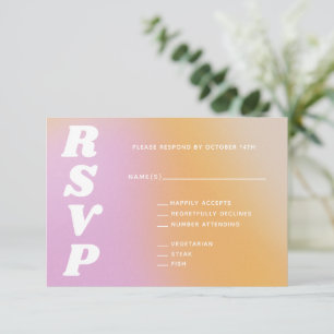 Retro Vibes Abstract Pink Orange Gradient Wedding RSVP Card