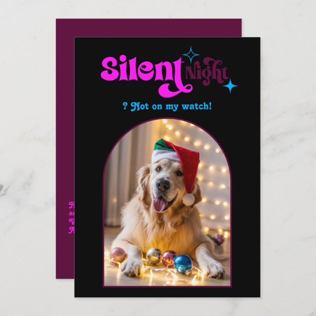 Retro Vibes Funny Retro Pet Dog Christmas Photo Holiday Card (Front/Back)