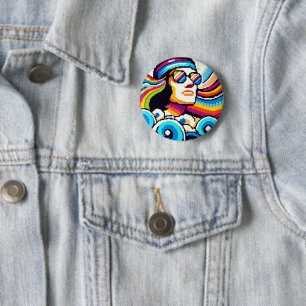 Retro Vibes: Groovy Hobbies in Pixel Art 6 Cm Round Badge