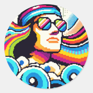 Retro Vibes: Groovy Hobbies in Pixel Art Classic Round Sticker