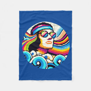 Retro Vibes: Groovy Hobbies in Pixel Art Fleece Blanket
