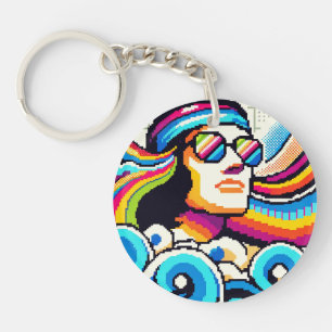 Retro Vibes: Groovy Hobbies in Pixel Art Key Ring