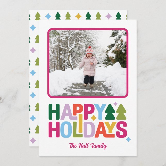 Retro Vibes Multi-Colour Holiday Photo Card (Front/Back)