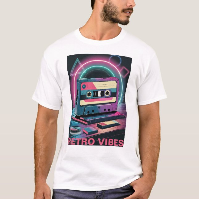Retro Vibes: Neon Cassette T-shirt (Front)