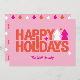 Retro Vibes Orange and Pink Holiday Card