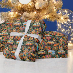 Retro Vibes Pattern RVP01A.D Black BG Wrapping Paper