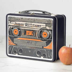 Retro Vibes: Personalised Hand-Drawn Cassette Tape Metal Lunch Box