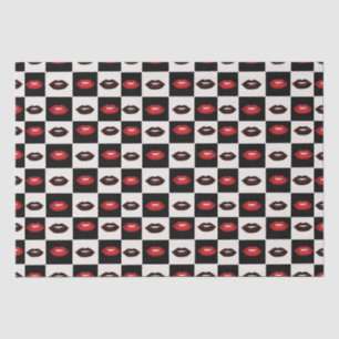 Retro Vibes Red Lips Black and White Chequerboard Tissue Paper