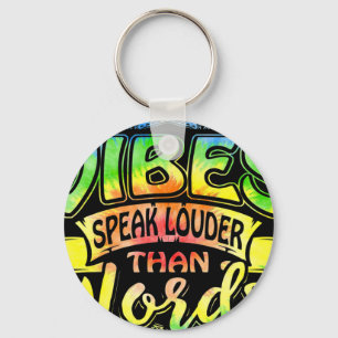 Retro Vibes Speak Louder Than Words Yoga Mandala R Key Ring